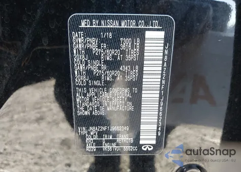 2018 Infiniti Qx80 z USA, uszkodzony, nr VIN JN8AZ2NF1J9662349